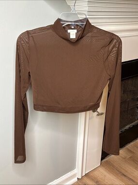 Bozzolo Brown Sheer Long-Sleeve Crop Top Size M